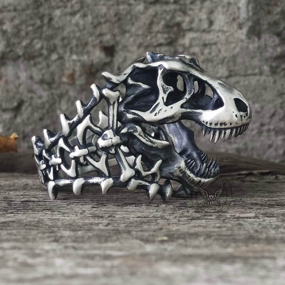 Roaring Tyrannosaurus Rex Skull Sterling Silver Ring