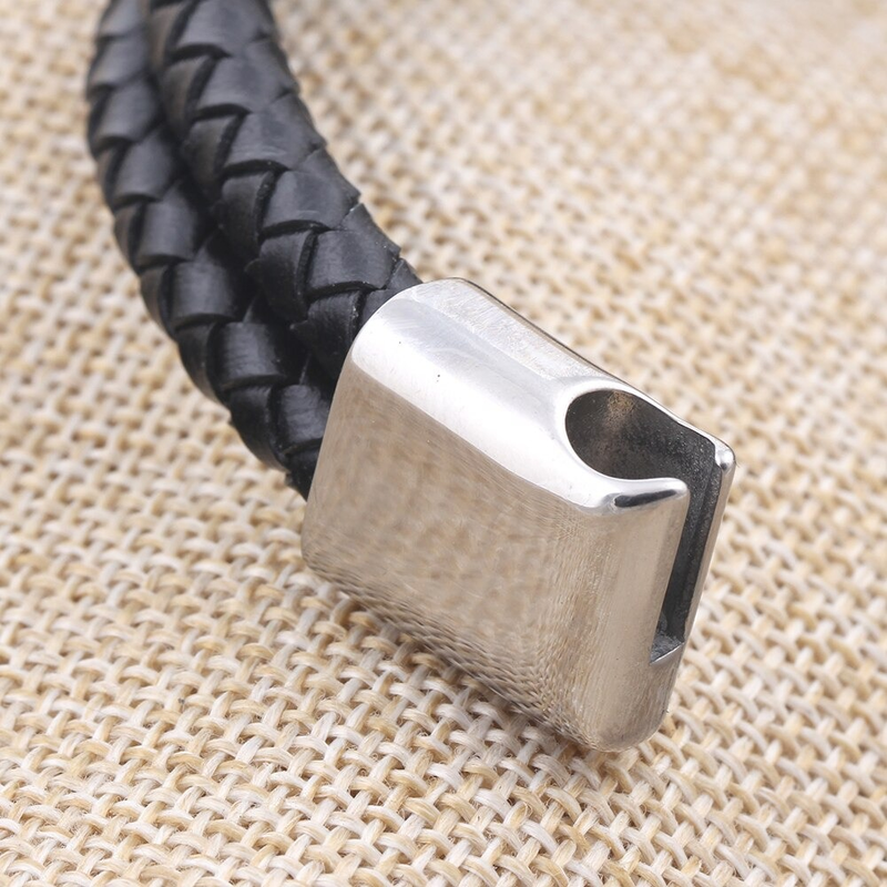 Rock Braid Leather Bracelet / and Bangle / Stainless Steel Jewel With Toggle