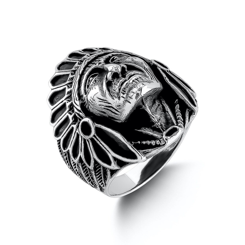Rock Stainless Steel Ring for and / Ring With Indian Chief