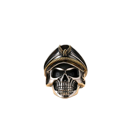 Rock Style Adjustable Ring With Pirate Captain Skull / 925 Sterling Silver Jewelry