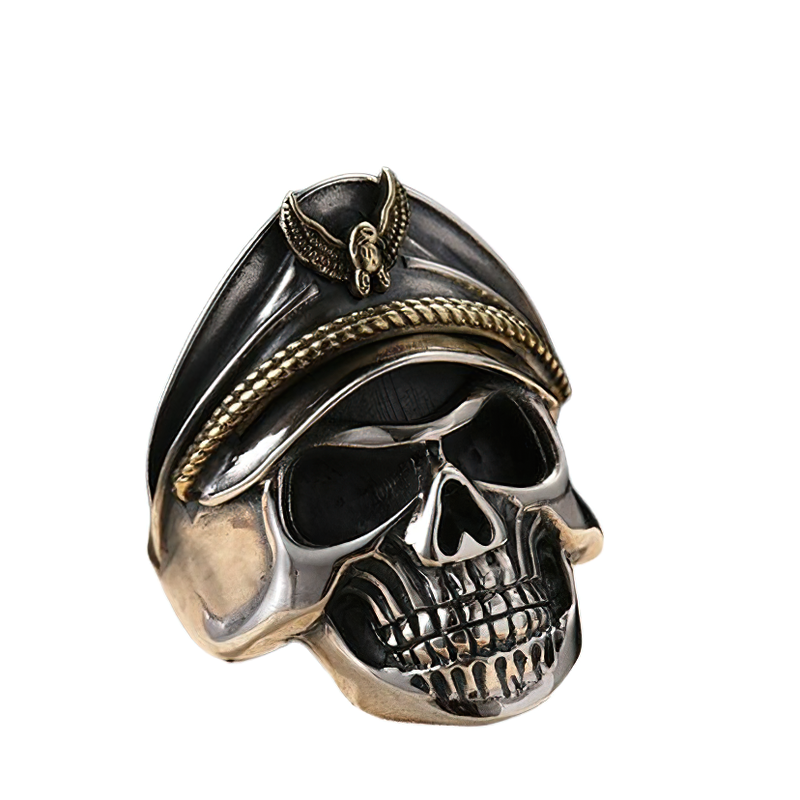 Rock Style Adjustable Ring With Pirate Captain Skull / 925 Sterling Silver Jewelry