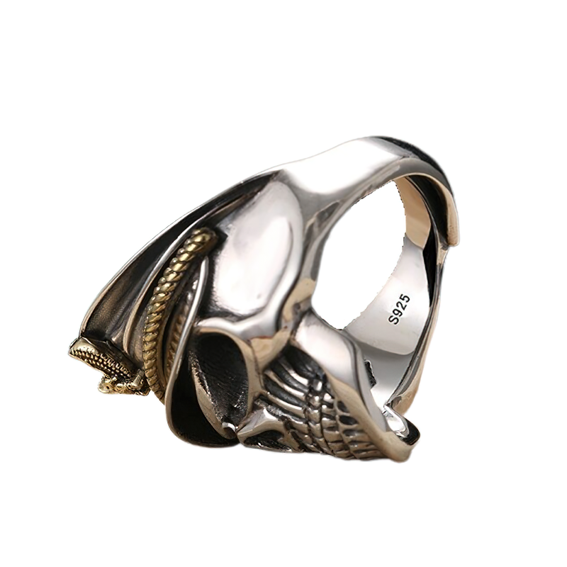 Rock Style Adjustable Ring With Pirate Captain Skull / 925 Sterling Silver Jewelry