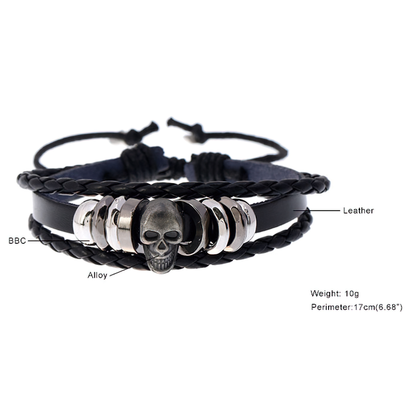 Rock Style Manual Weave Bracelet for and / Creative Multi-layer Leather Skull Bracelet