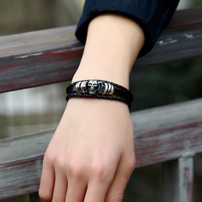 Rock Style Manual Weave Bracelet for and / Creative Multi-layer Leather Skull Bracelet