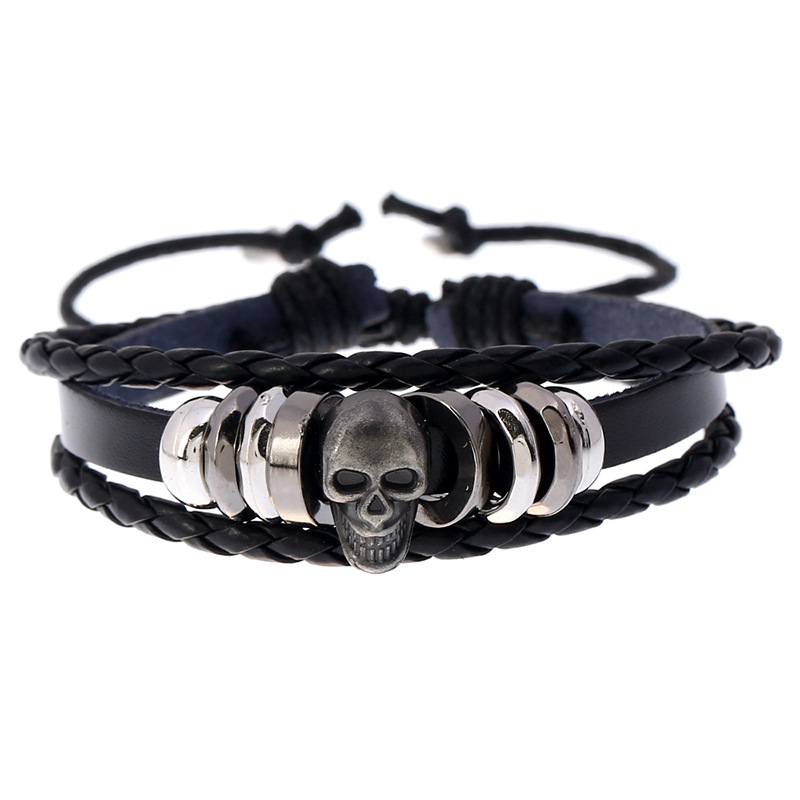 Rock Style Manual Weave Bracelet for and / Creative Multi-layer Leather Skull Bracelet