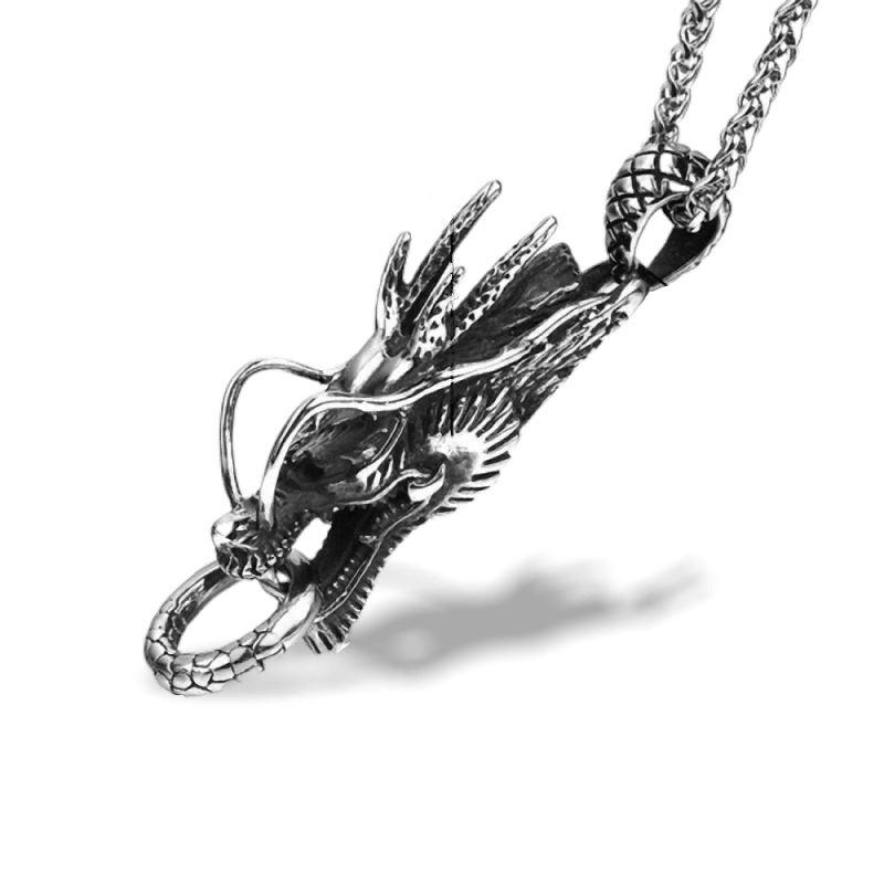 Gold and Silver Dragon Pendant Jewelry Necklace / Stainless Steel Gift Jewelry