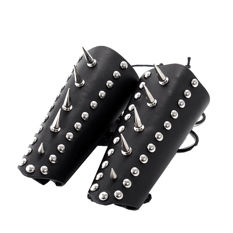 Rock Style Stainless Steel Rivet Genuine Leather Wrist Strap / Protection Bracelet