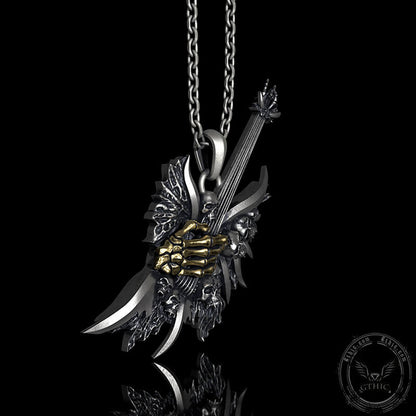 Rock Never Dies Sterling Silver Skull Pendant