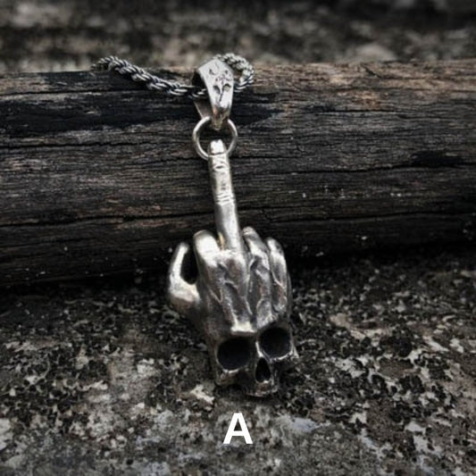 Rockstar Hand Signs Skull Pendant