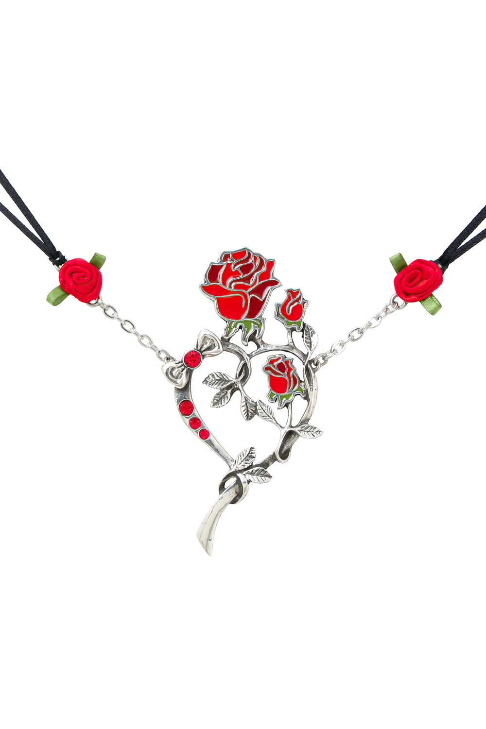 Rose Heart Necklace With Swarovski Crystals and Satin