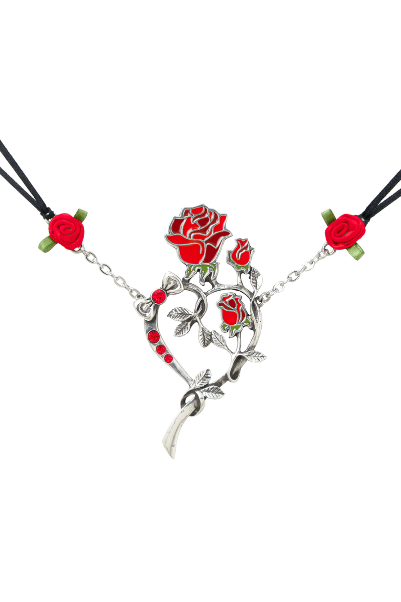Rose Heart Necklace With Swarovski Crystals and Satin