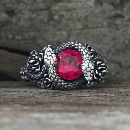 Rose Double Snake Entwined Gem Sterling Silver Ring