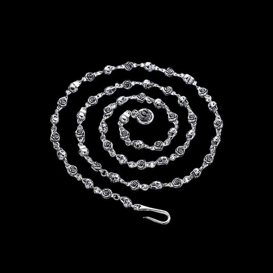 Rose Skull Chain Sterling Silver Necklace
