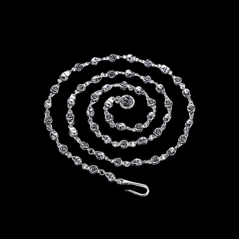 Rose Skull Chain Sterling Silver Necklace