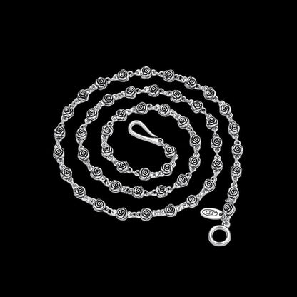 Rose Skull Chain Sterling Silver Necklace