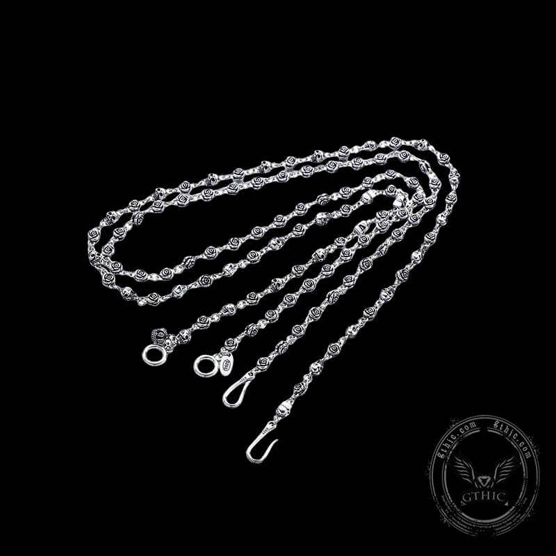 Rose Skull Chain Sterling Silver Necklace