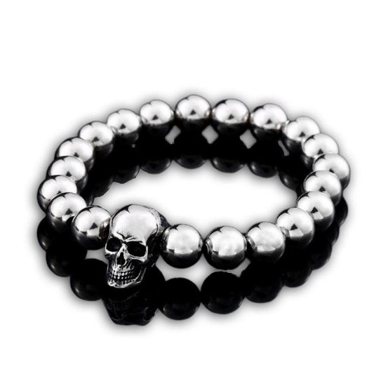 Round Bead Rock Skull Biker Bracelet Stainless Steel Cool Accessories Jewelry