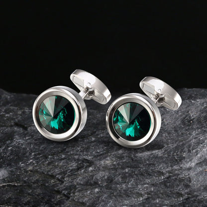 Round Crystal Brass Whale Back Cufflinks