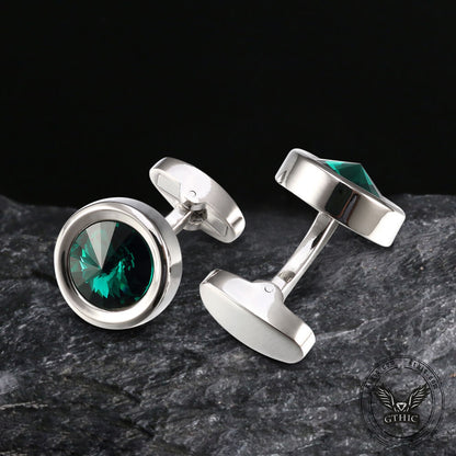 Round Crystal Brass Whale Back Cufflinks