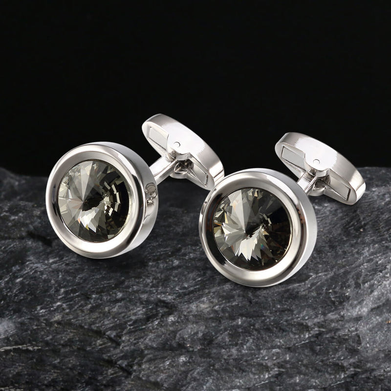 Round Crystal Brass Whale Back Cufflinks