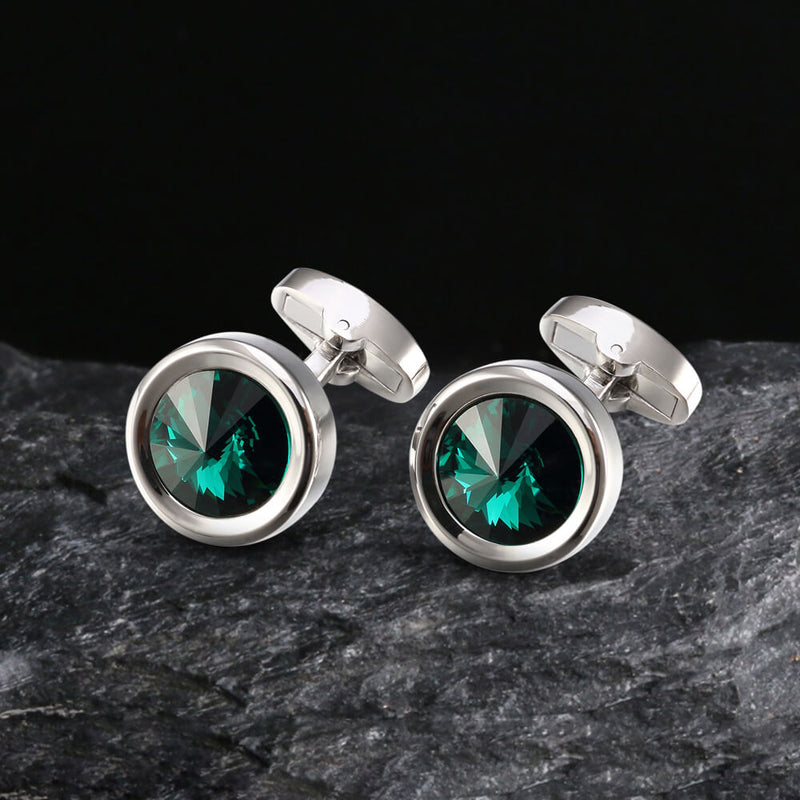 Round Crystal Brass Whale Back Cufflinks