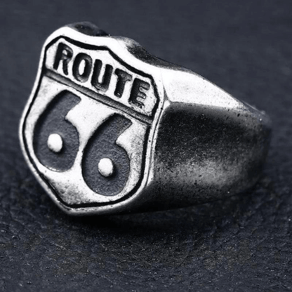 Route 66 Ring in Rock Style / Stainless Steel Biker Jewelry