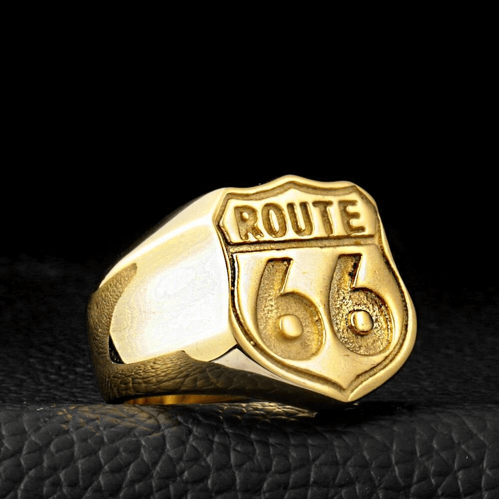 Route 66 Ring in Rock Style / Stainless Steel Biker Jewelry