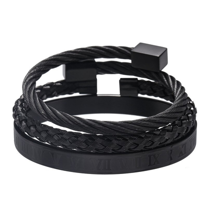 Royal Stainless Steel Bangle 3pcs/set / Roman Heavy Metal Bracelets Dark Punk