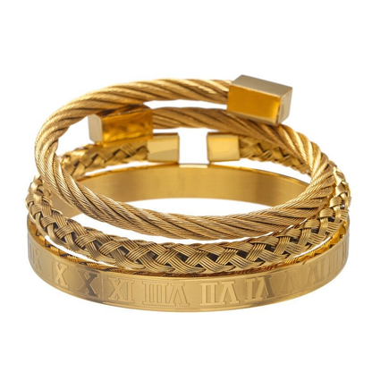 Royal Stainless Steel Bangle 3pcs/set / Roman Heavy Metal Bracelets Dark Punk
