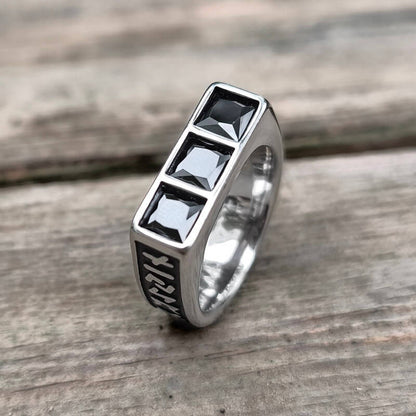 Runes 3-stone Cz Zircon Stainless Steel Ring