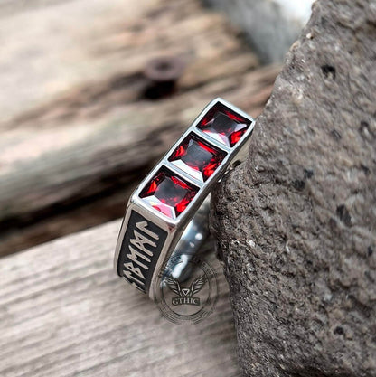 Runes 3-stone Cz Zircon Stainless Steel Ring