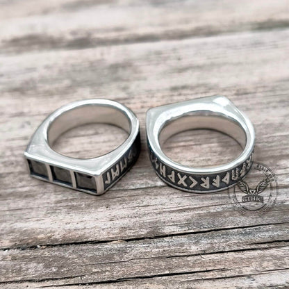 Runes 3-stone Cz Zircon Stainless Steel Ring