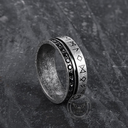 Runes Black Stone Stainless Steel Ring