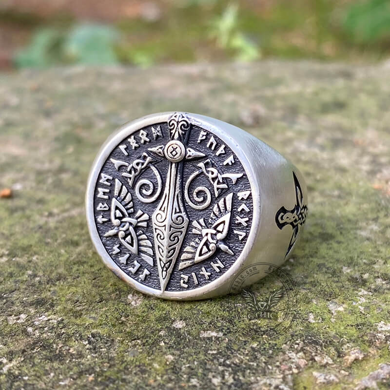 Runes Sword Sterling Silver Viking Ring