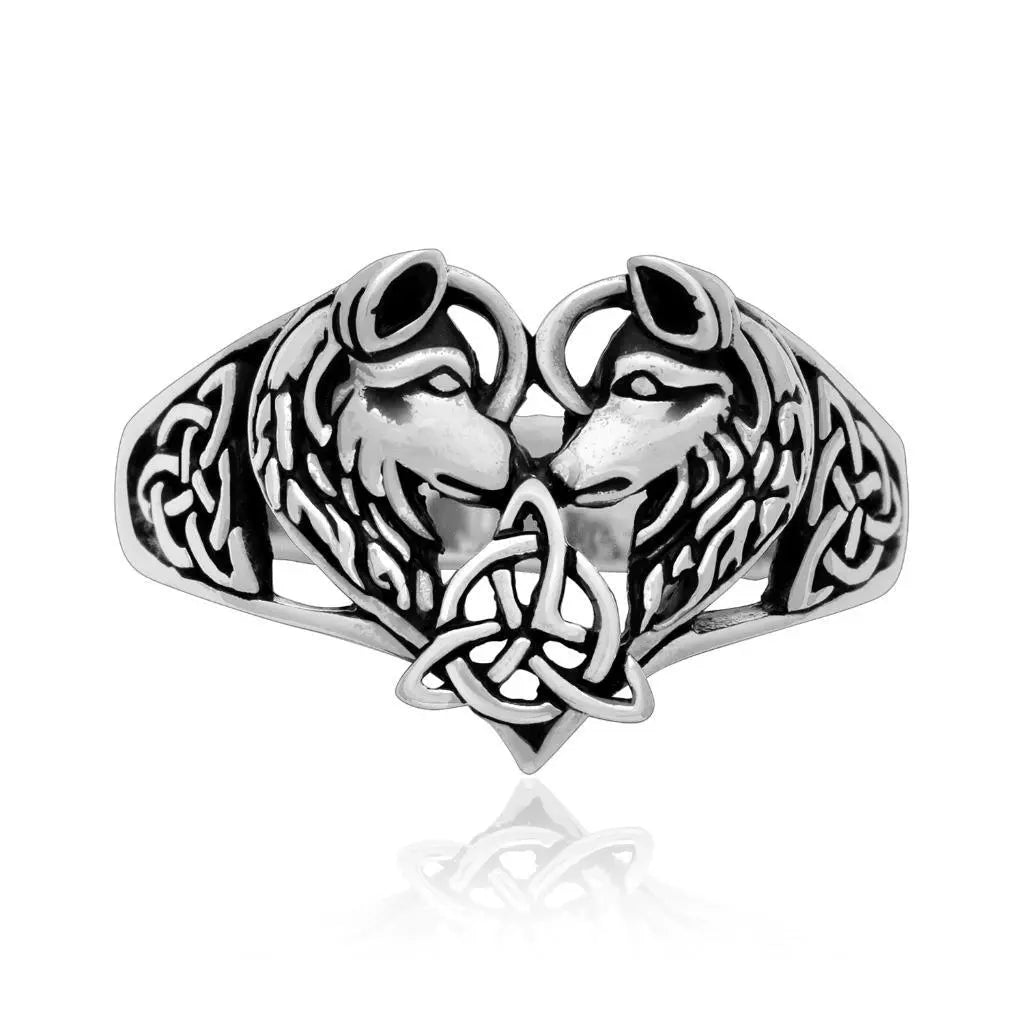 Celtic Trinity Knot Love Wolves Ring