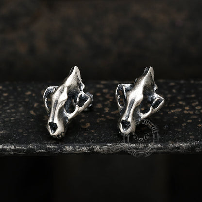 Saber Tooth Tiger Skull Head Sterling Silver Stud Earrings