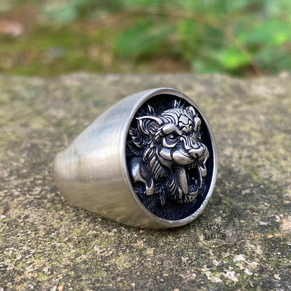 Saber Toothed Tiger Skulls Sterling Silver Ring
