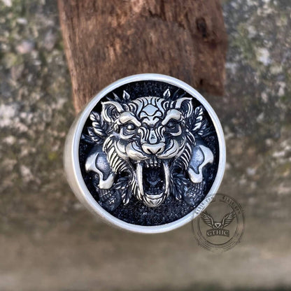Saber Toothed Tiger Skulls Sterling Silver Ring