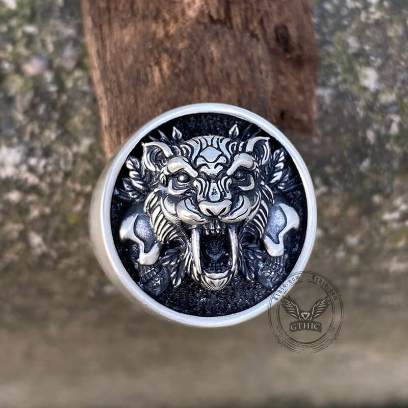 Saber Toothed Tiger Skulls Sterling Silver Ring