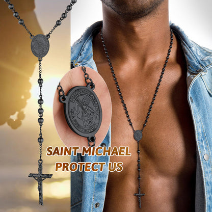 Catholic St. Michael Rosary Bead Necklace