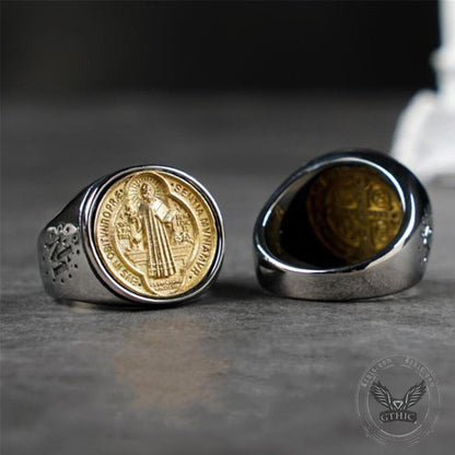 Saint Benedict Medal Stainless Steel Cross Ring
