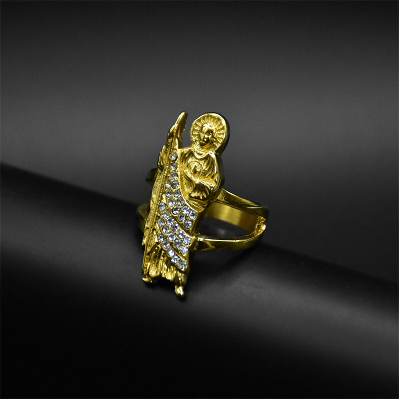 Saint Jude Diamond-set Stainless Steel Religion Ring
