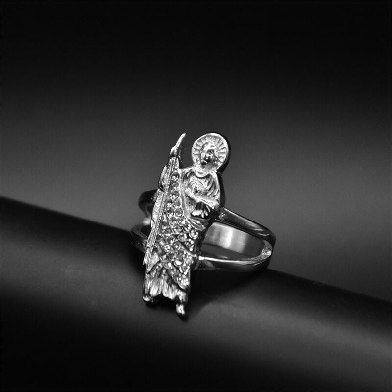 Saint Jude Diamond-set Stainless Steel Religion Ring