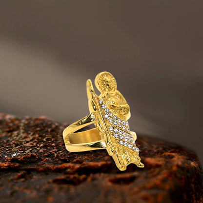 Saint Jude Diamond-set Stainless Steel Religion Ring