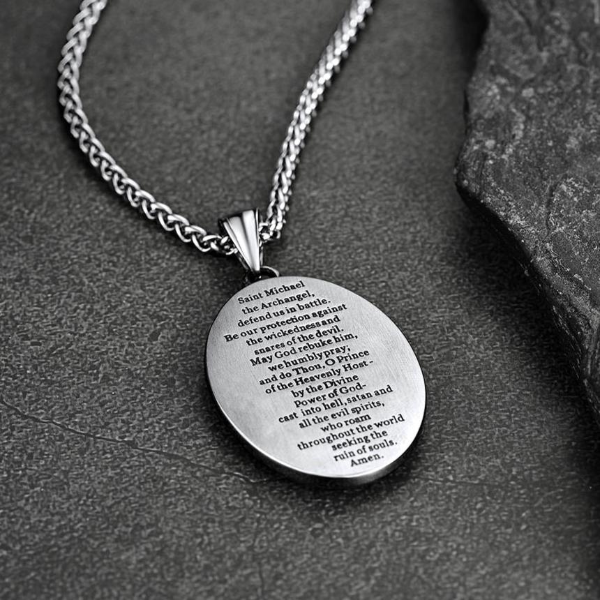 Flat Box Chain & St. Michael Layered Necklaces Set for