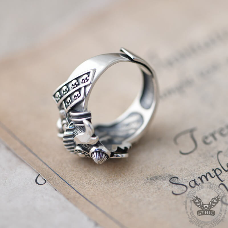 Samurai Cat Sterling Silver Adjustable Ring