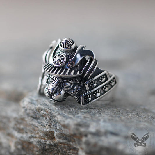 Samurai Cat Sterling Silver Adjustable Ring