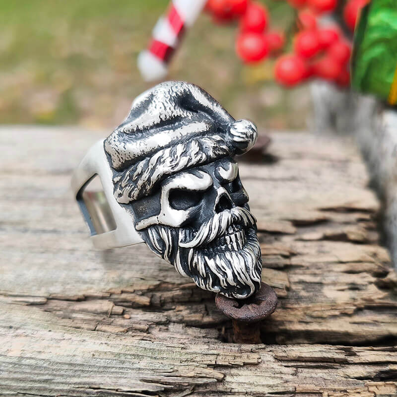 Santa Claus Skull Sterling Silver Ring