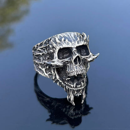 Screaming Demon Skull Sterling Silver Ring