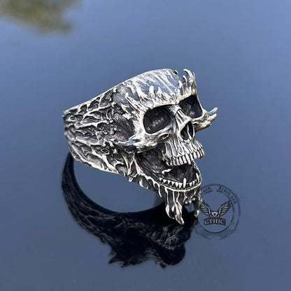 Screaming Demon Skull Sterling Silver Ring